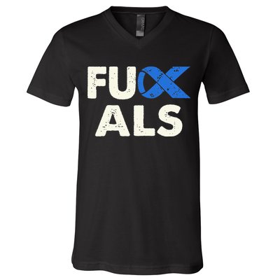 Support ALS Awareness Month Costume Blue Ribbon V-Neck T-Shirt