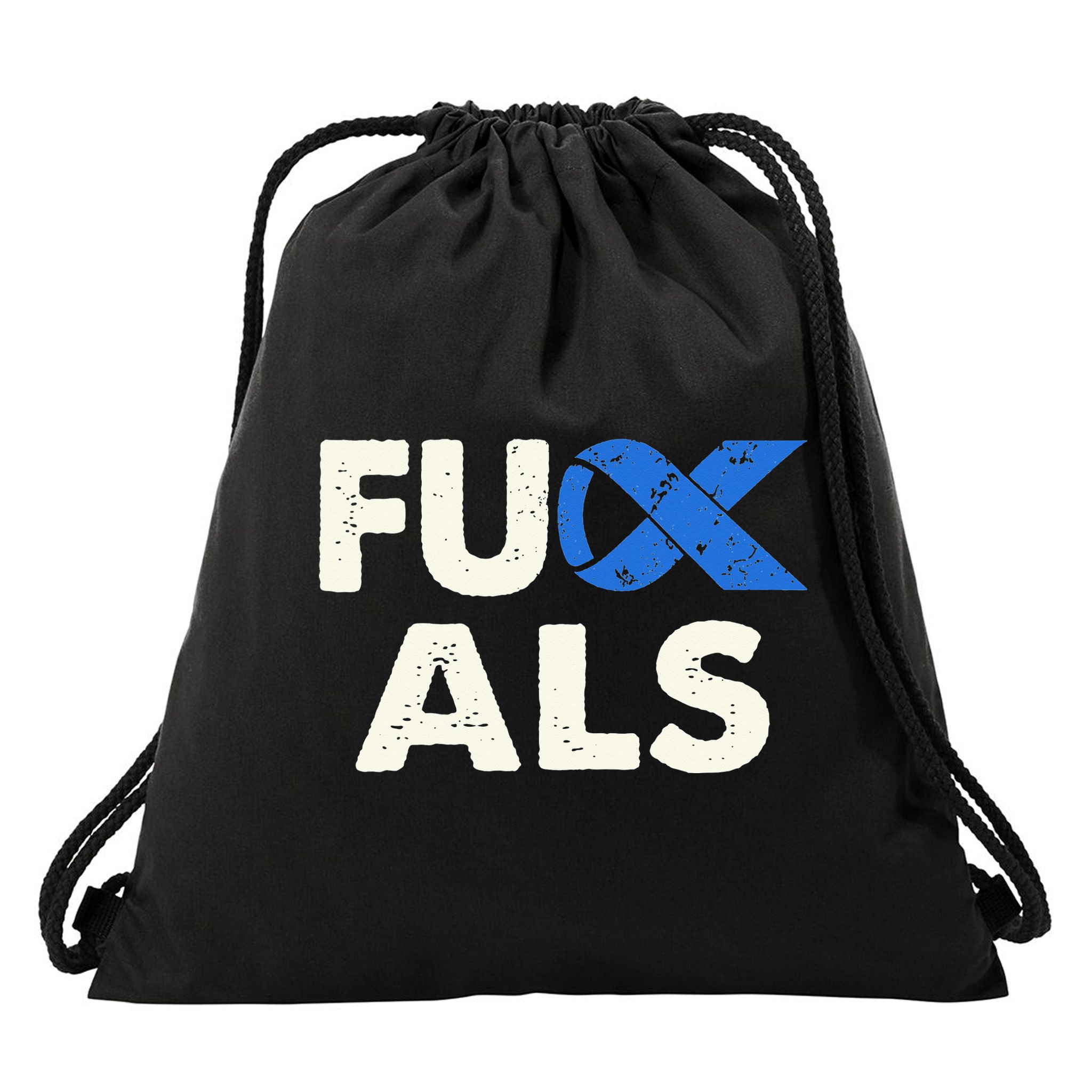 Support ALS Awareness Month Costume Blue Ribbon Drawstring Bag