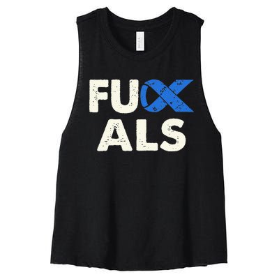 Support ALS Awareness Month Costume Blue Ribbon Women's Racerback Cropped Tank