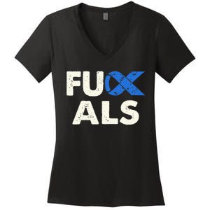 Support ALS Awareness Month Costume Blue Ribbon Women's V-Neck T-Shirt