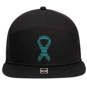 Sexual Assault And Violence Awareness Month Teal Ribbon 7 Panel Mesh Trucker Snapback Hat