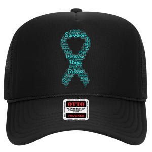 Sexual Assault And Violence Awareness Month Teal Ribbon High Crown Mesh Back Trucker Hat