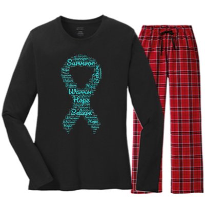 Sexual Assault And Violence Awareness Month Teal Ribbon Women's Long Sleeve Flannel Pajama Set 