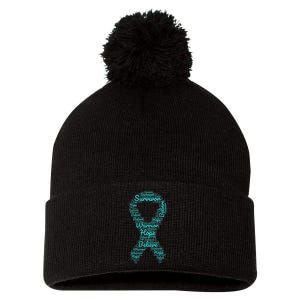 Sexual Assault And Violence Awareness Month Teal Ribbon Pom Pom 12in Knit Beanie