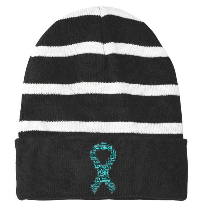 Sexual Assault And Violence Awareness Month Teal Ribbon Striped Beanie with Solid Band