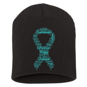 Sexual Assault And Violence Awareness Month Teal Ribbon Short Acrylic Beanie