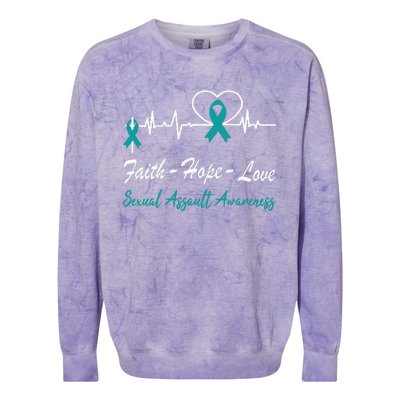 Sexual Assault Awareness Christian Cross Support Teal Ribbon Colorblast Crewneck Sweatshirt