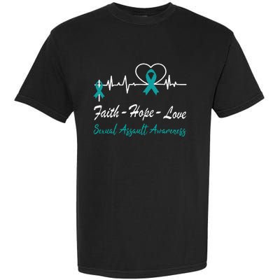 Sexual Assault Awareness Christian Cross Support Teal Ribbon Garment-Dyed Heavyweight T-Shirt