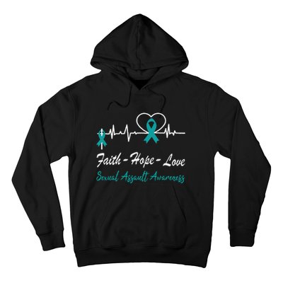 Sexual Assault Awareness Christian Cross Support Teal Ribbon Hoodie