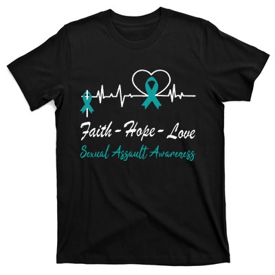 Sexual Assault Awareness Christian Cross Support Teal Ribbon T-Shirt