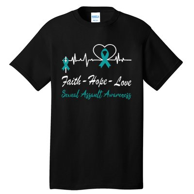 Sexual Assault Awareness Christian Cross Support Teal Ribbon Tall T-Shirt