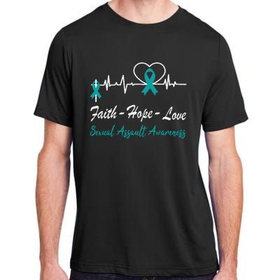 Sexual Assault Awareness Christian Cross Support Teal Ribbon Adult ChromaSoft Performance T-Shirt