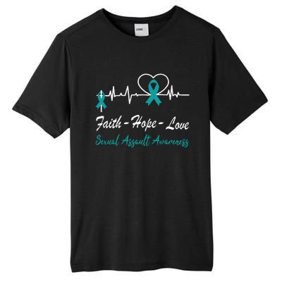 Sexual Assault Awareness Christian Cross Support Teal Ribbon Tall Fusion ChromaSoft Performance T-Shirt