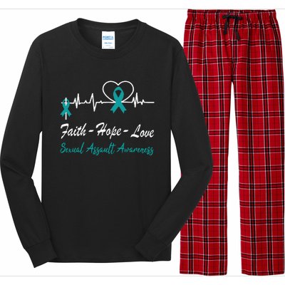 Sexual Assault Awareness Christian Cross Support Teal Ribbon Long Sleeve Pajama Set