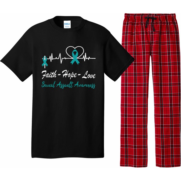 Sexual Assault Awareness Christian Cross Support Teal Ribbon Pajama Set