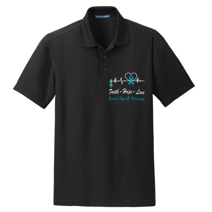 Sexual Assault Awareness Christian Cross Support Teal Ribbon Dry Zone Grid Polo