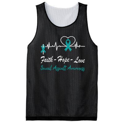 Sexual Assault Awareness Christian Cross Support Teal Ribbon Mesh Reversible Basketball Jersey Tank