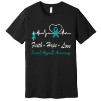 Sexual Assault Awareness Christian Cross Support Teal Ribbon Premium T-Shirt