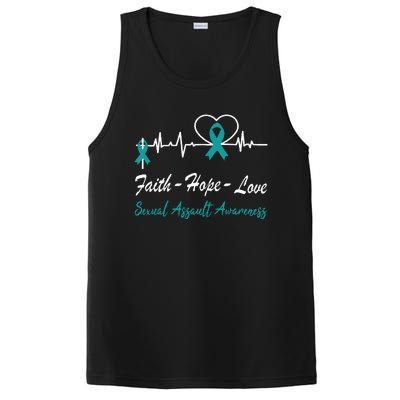 Sexual Assault Awareness Christian Cross Support Teal Ribbon PosiCharge Competitor Tank