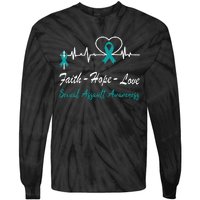 Sexual Assault Awareness Christian Cross Support Teal Ribbon Tie-Dye Long Sleeve Shirt