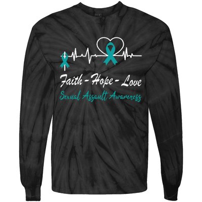 Sexual Assault Awareness Christian Cross Support Teal Ribbon Tie-Dye Long Sleeve Shirt