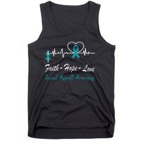 Sexual Assault Awareness Christian Cross Support Teal Ribbon Tank Top