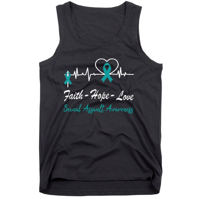 Sexual Assault Awareness Christian Cross Support Teal Ribbon Tank Top