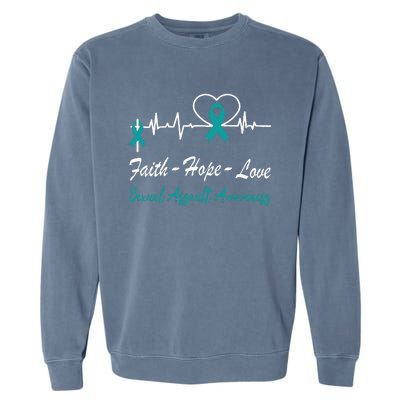 Sexual Assault Awareness Christian Cross Support Teal Ribbon Garment-Dyed Sweatshirt