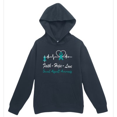 Sexual Assault Awareness Christian Cross Support Teal Ribbon Urban Pullover Hoodie