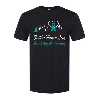 Sexual Assault Awareness Christian Cross Support Teal Ribbon Softstyle CVC T-Shirt