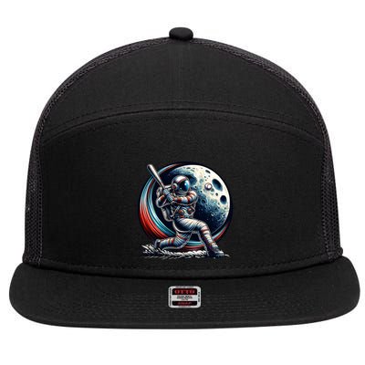 Space Adventure Astronaut Playing Baseball On The Moon Gift 7 Panel Mesh Trucker Snapback Hat