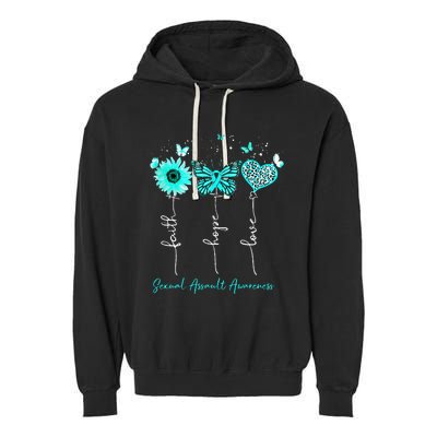 Sexual Assault Awareness Faith Hope Love Leopard Sunflower Garment-Dyed Fleece Hoodie