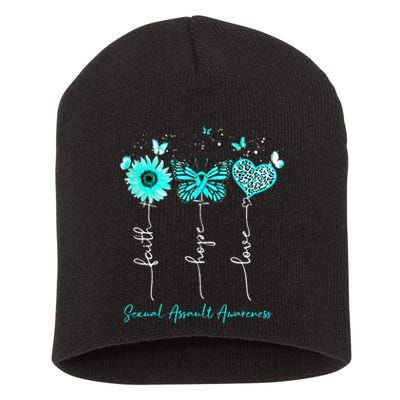 Sexual Assault Awareness Faith Hope Love Leopard Sunflower Short Acrylic Beanie