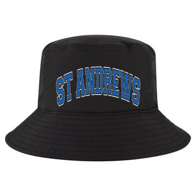 St Andrews Arched Blue Text Cool Comfort Performance Bucket Hat