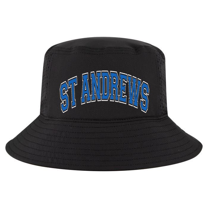 St Andrews Arched Blue Text Cool Comfort Performance Bucket Hat