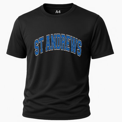 St Andrews Arched Blue Text Performance Shirt