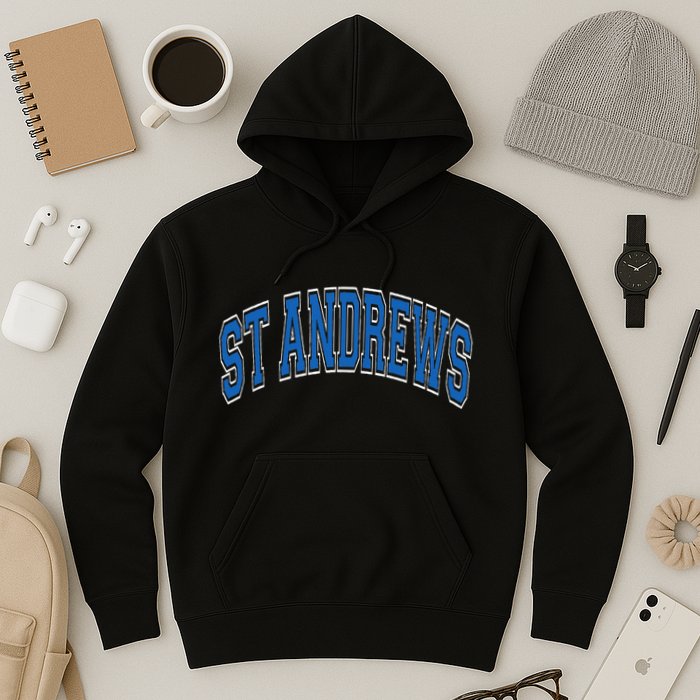 St Andrews Arched Blue Text Hoodie