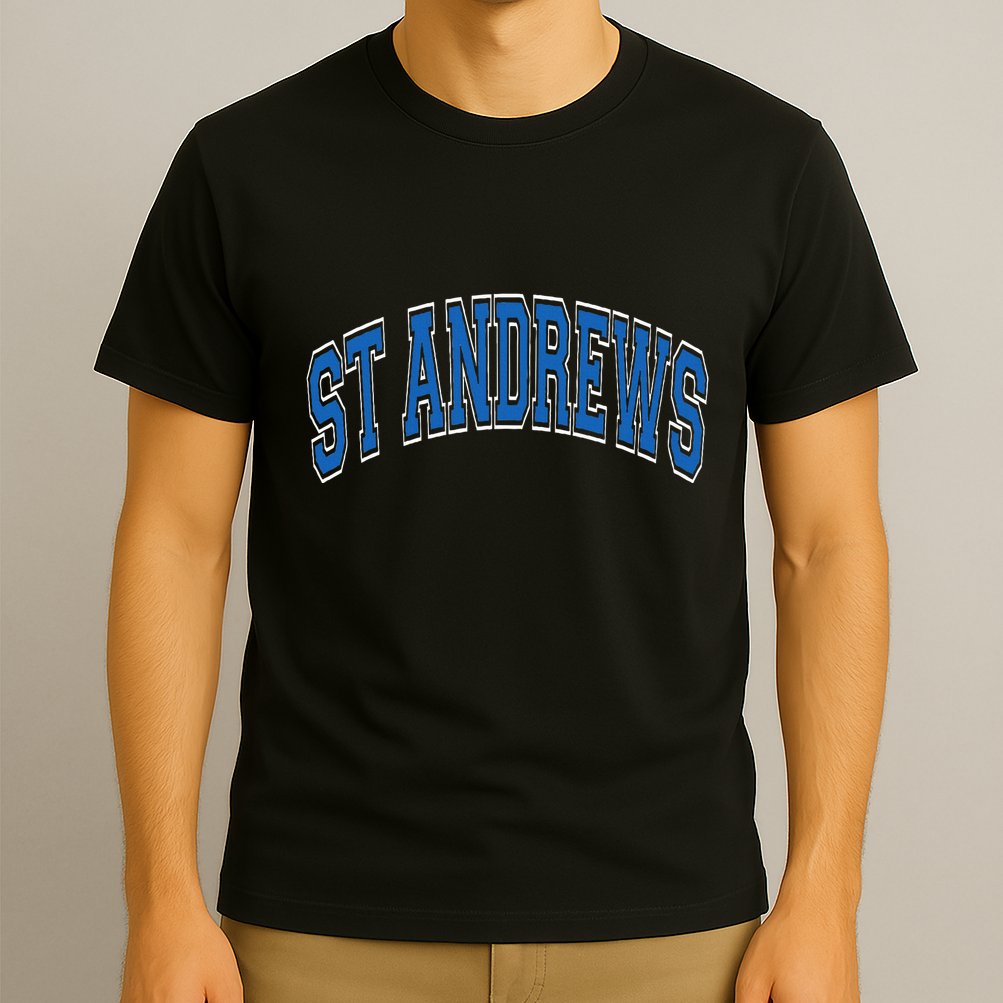 St Andrews Arched Blue Text T-Shirt