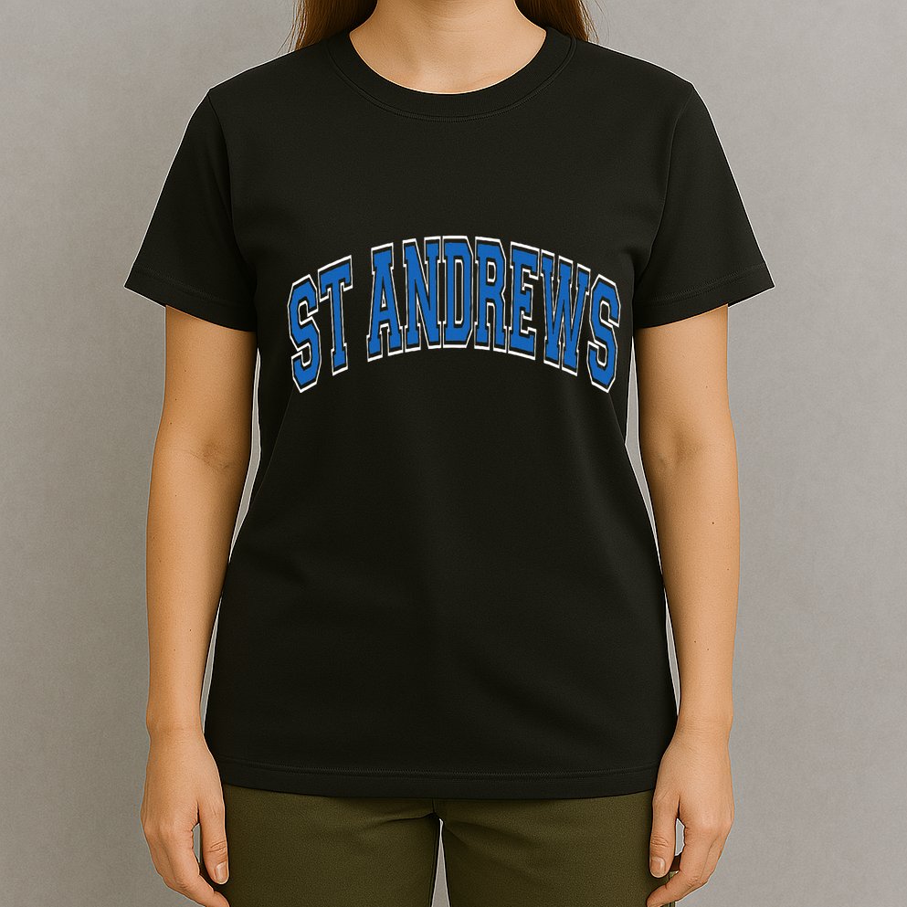 St Andrews Arched Blue Text T-Shirt