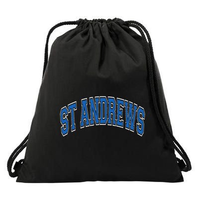 St Andrews Arched Blue Text Drawstring Bag