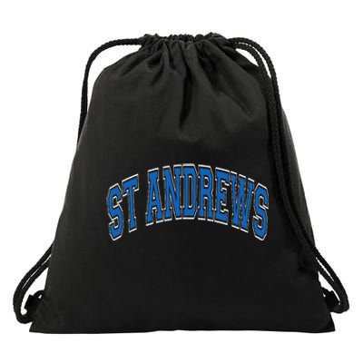 St Andrews Arched Blue Text Drawstring Bag