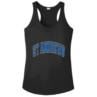 St Andrews Arched Blue Text Ladies PosiCharge Competitor Racerback Tank