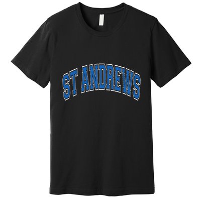 St Andrews Arched Blue Text Premium T-Shirt