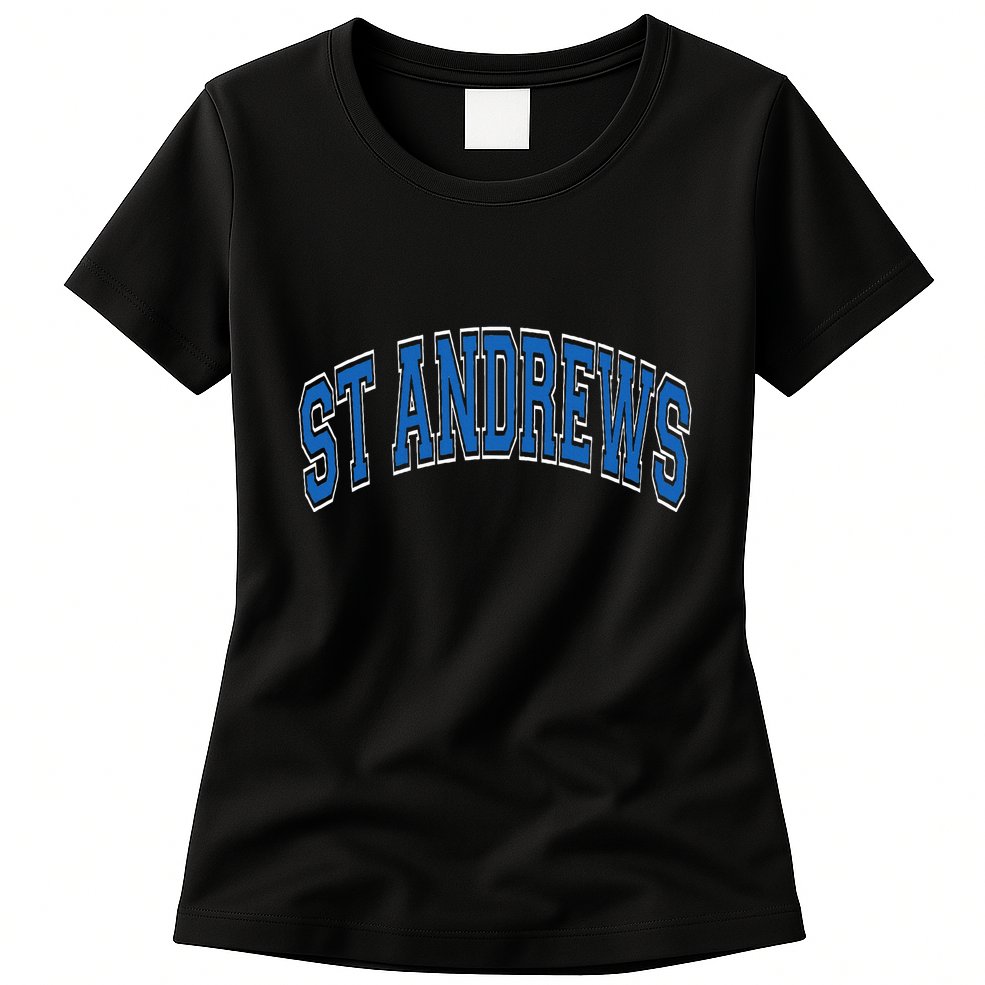 St Andrews Arched Blue Text Womens T-Shirt