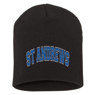 St Andrews Arched Blue Text Short Acrylic Beanie