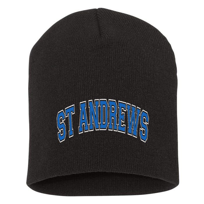 St Andrews Arched Blue Text Short Acrylic Beanie