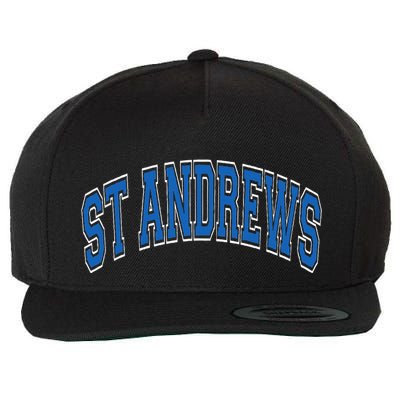 St Andrews Arched Blue Text Wool Snapback Cap