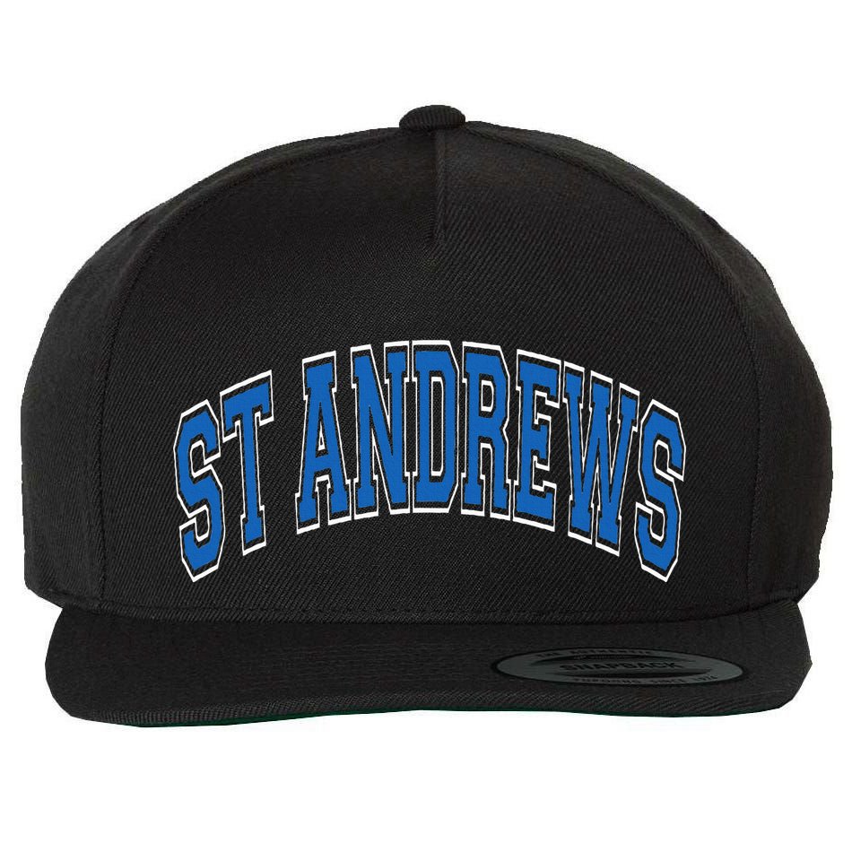 St Andrews Arched Blue Text Wool Snapback Cap