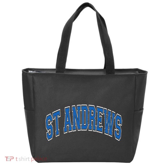 St Andrews Arched Blue Text Zip Tote Bag