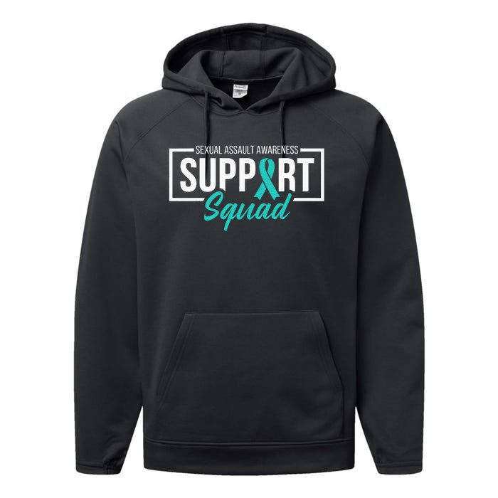 Sexual Assault Awareness Support Squad I Wear Teal Ribbon Performance Fleece Hoodie